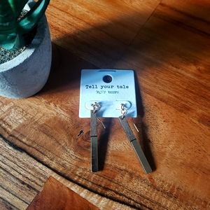 Wood Bar Drop Earrings with Gold Metal Accent